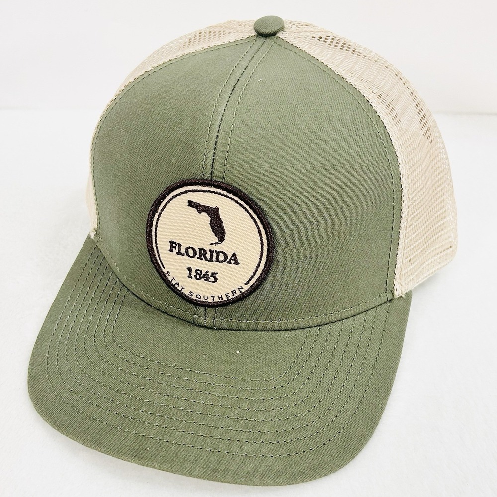The State Company‎ Florida Circle Patch Trucker Hat Cap Adjustable Olive Green
